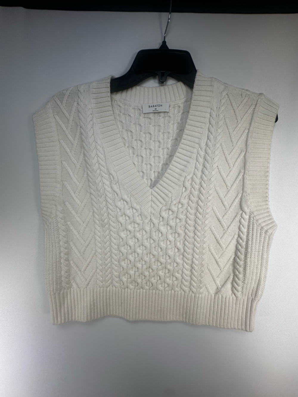 Babaton Ivory Cable-Knit V-Neck Sweater Vest